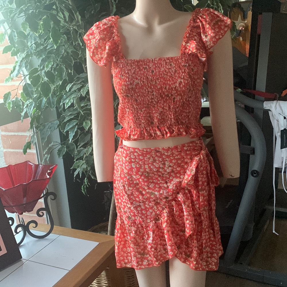 Cute Orange 2 piece Top and Skirt